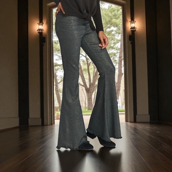 Show Me Your MuMu High Waist Berkeley Bells Stretch Metallic Shimmer Pants